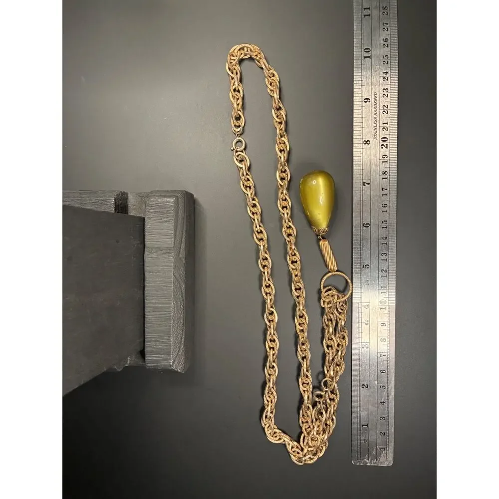 Vintage Chunky Gold Chain Necklace Large Olive Drop Pendant
